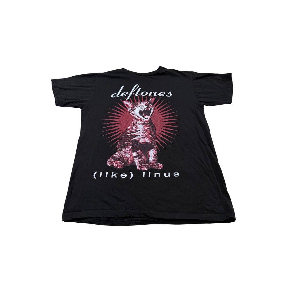 Deftones T-Shirt Black Like Linus Cat Graphic Distressed Band Tee Grunge Metal L
